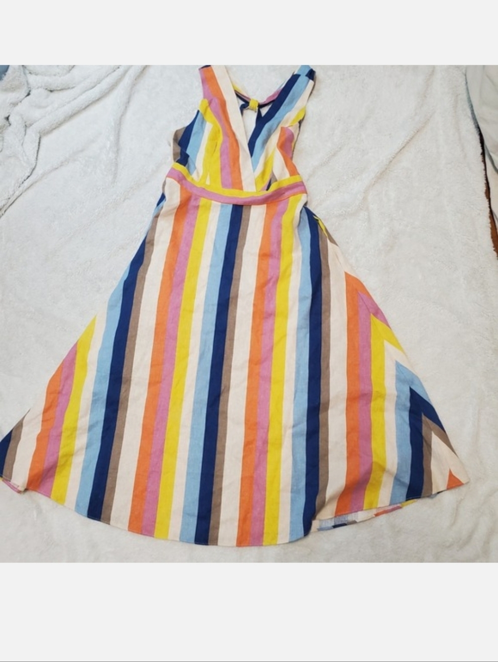 Gilli Rainbow Striped Halter Beach Preppy Sleeveless Linen Blend Maxi Dress M